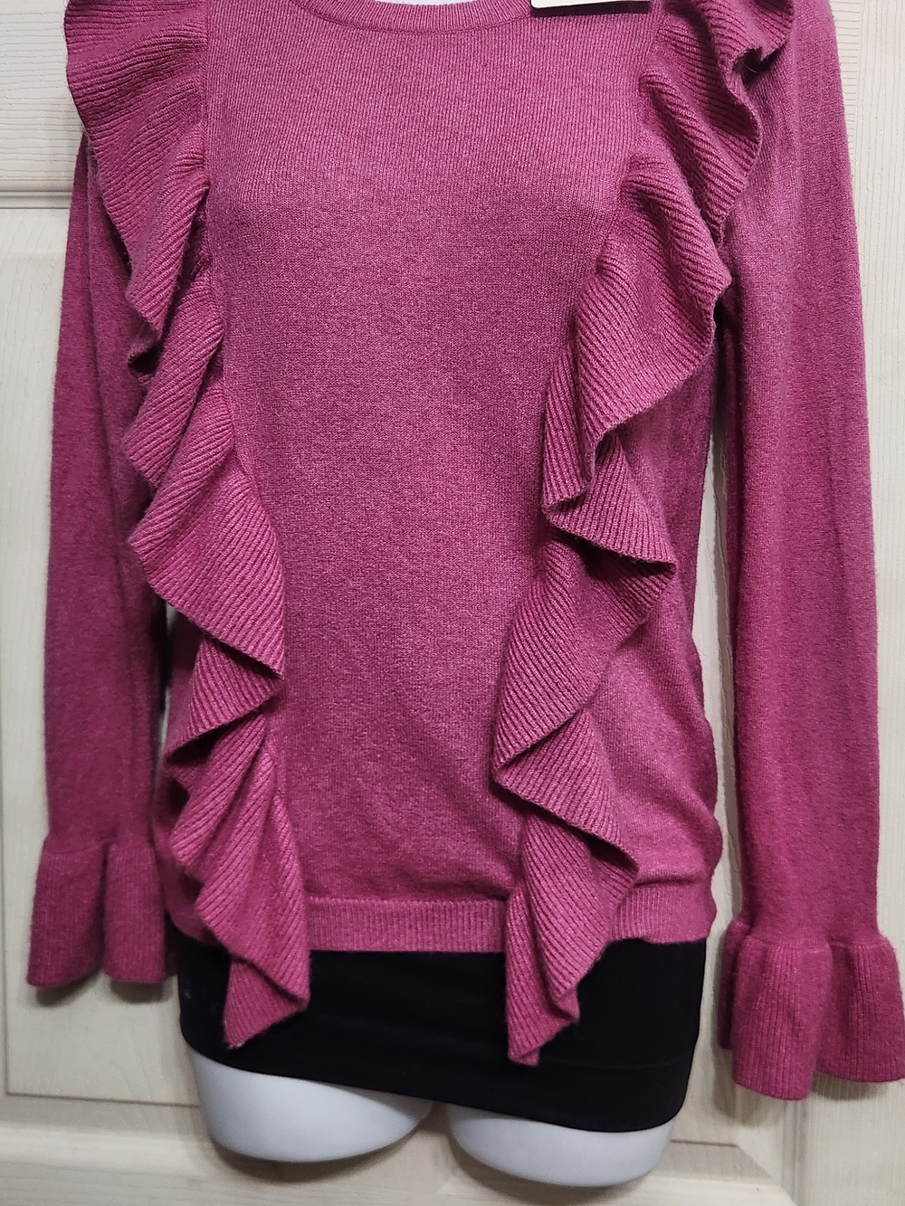 MT Women's Ruffle-Front Crew Sweater - Plum